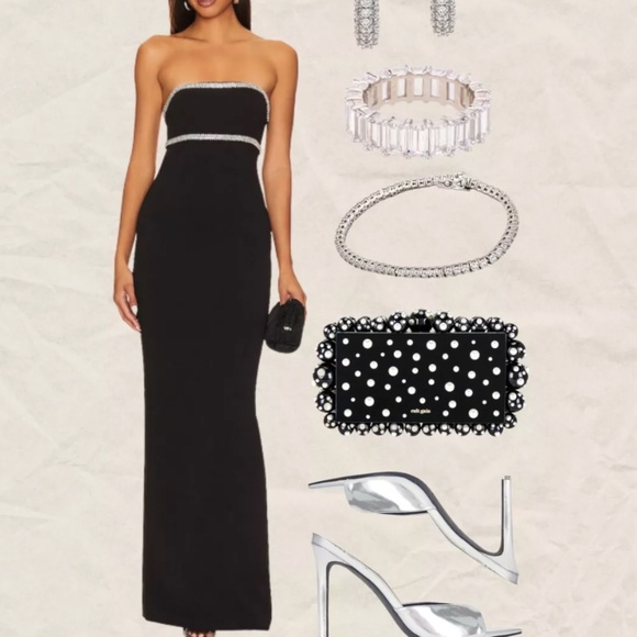 BEST NWT Lovers and Friends x Rachel Cosette Gown Maxi Dress Black Rhinestone - Picture 3 of 11